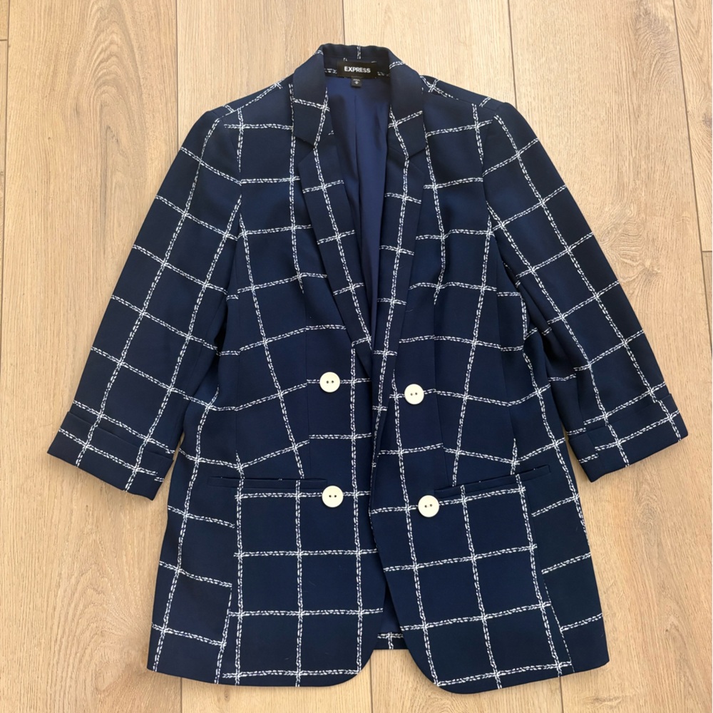 Express Navy Windowpane Print Women's Blazer Size Medium